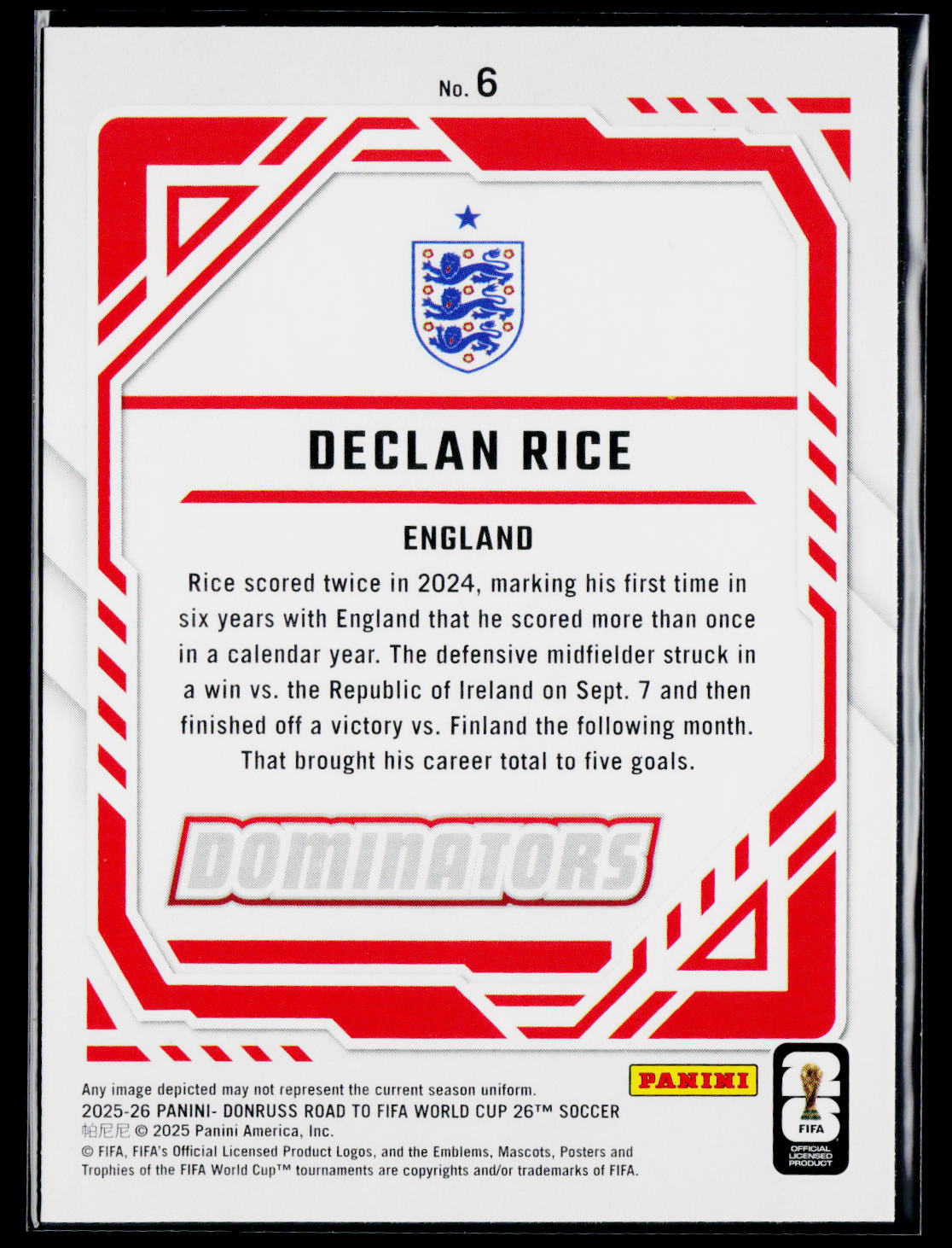 2025-26 Donruss Road to FIFA World Cup #6 Declan Rice Dominators