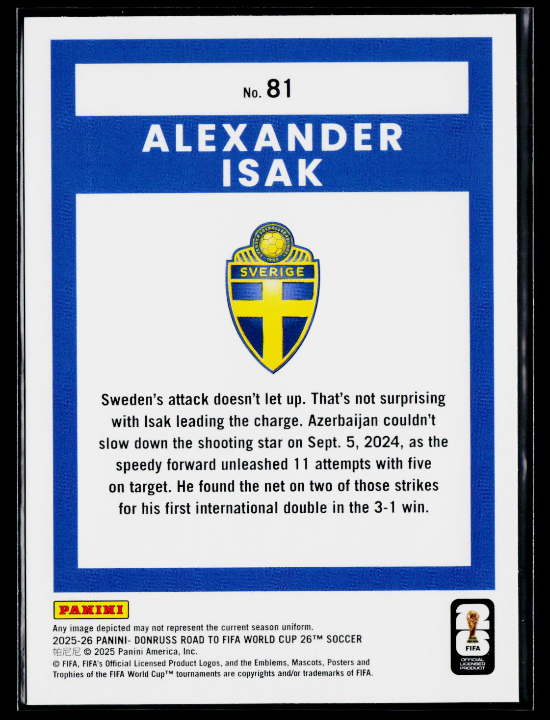 2025-26 Donruss Road to FIFA World Cup #81 Alexander Isak