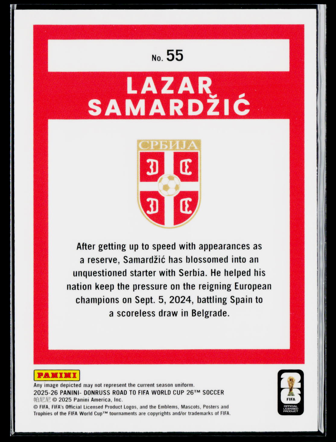 2025-26 Donruss Road to FIFA World Cup #55 Lazar Samardzic