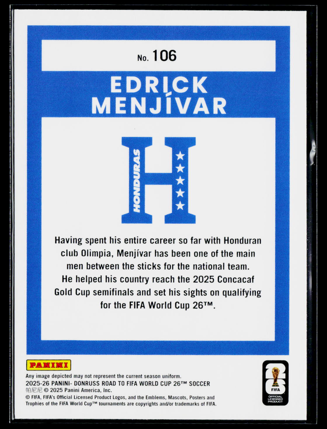 2025-26 Donruss Road to FIFA World Cup #106 Edrick Menjívar