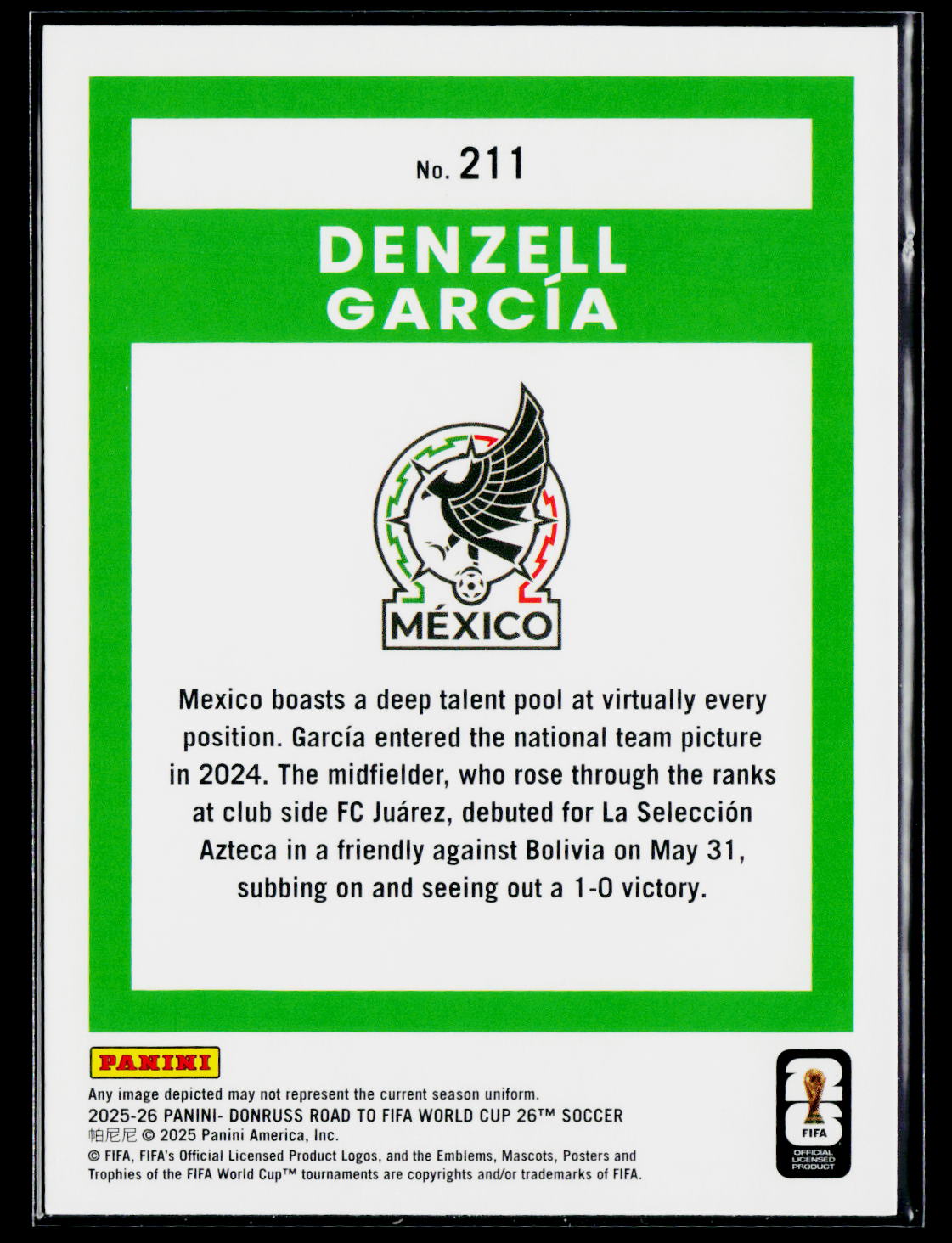 2025-26 Donruss Road to FIFA World Cup #211 Denzell Garcia