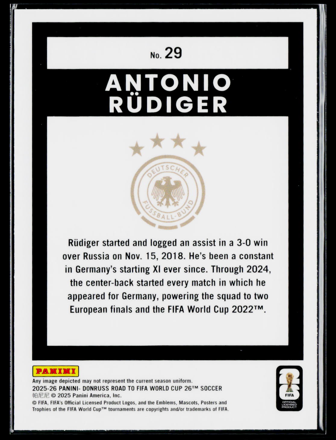 2025-26 Donruss Road to FIFA World Cup #29 Antonio Rudiger