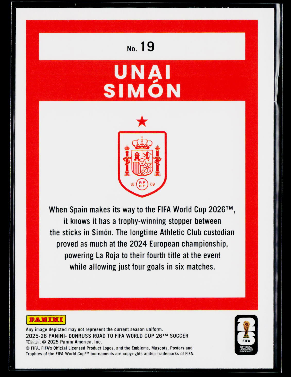 2025-26 Donruss Road to FIFA World Cup #19 Unai Simon