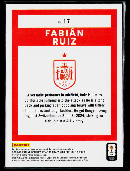 2025-26 Donruss Road to FIFA World Cup #17 Fabian Ruiz