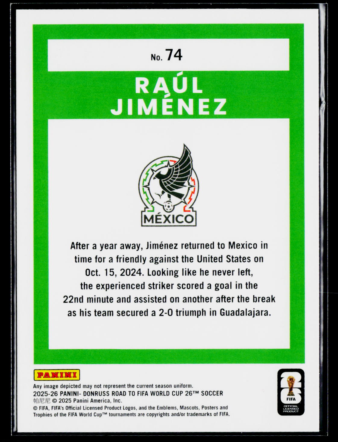 2025-26 Donruss Road to FIFA World Cup #74 Raul Jimenez