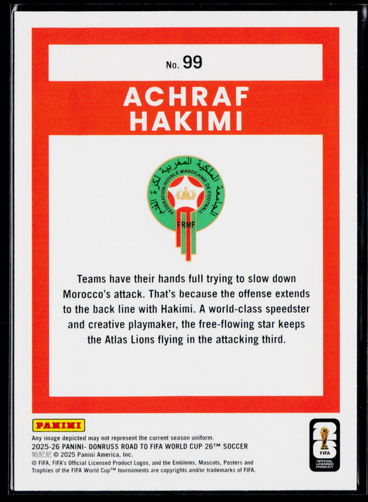 2025-26 Donruss Road to FIFA World Cup #99 Achraf Hakimi