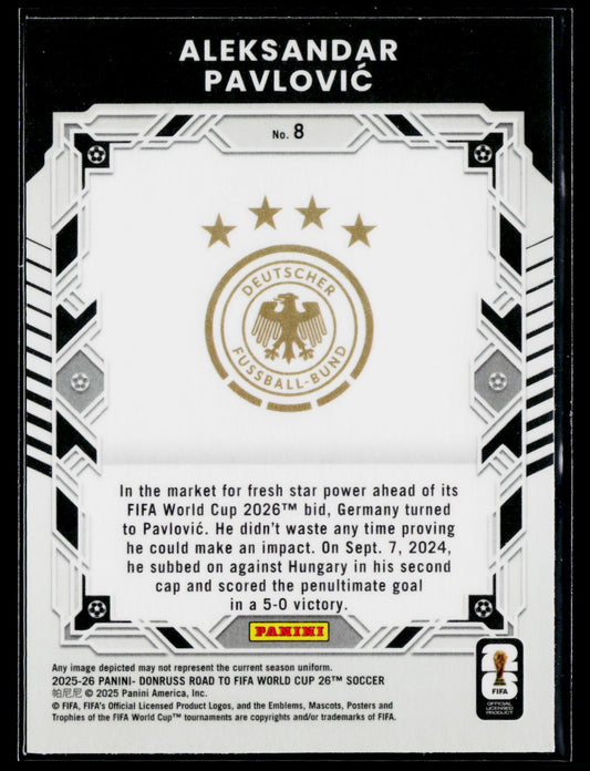 2025-26 Donruss Road to FIFA World Cup #8 Aleksandar Pavlovic Elite Series