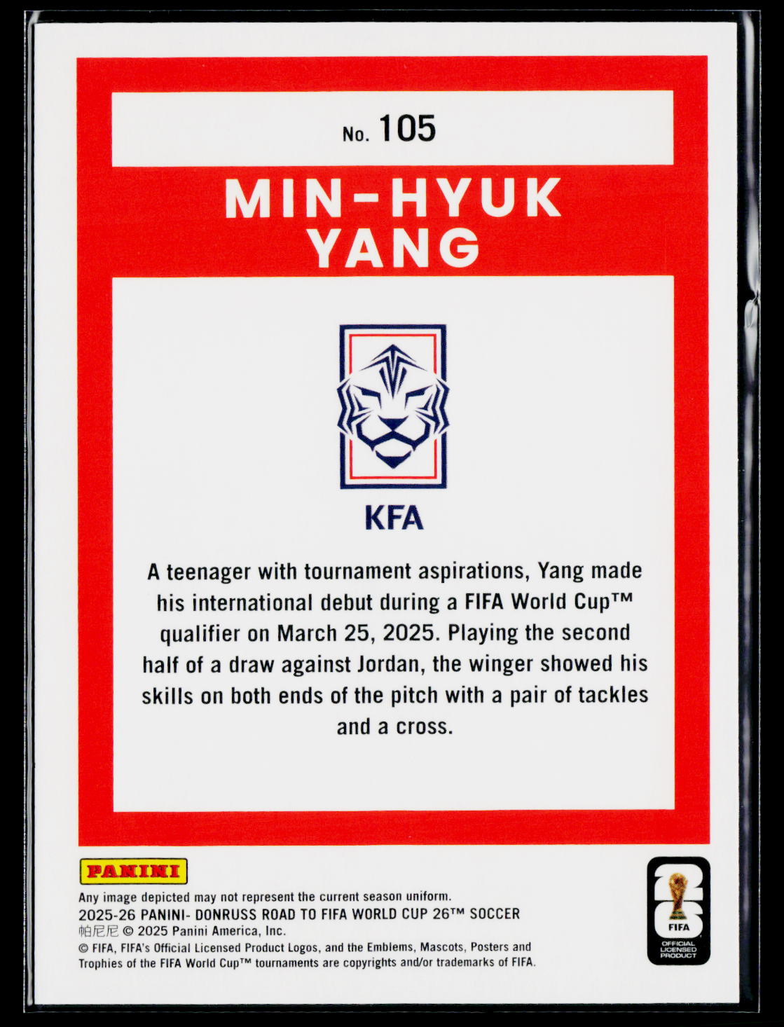 2025-26 Donruss Road to FIFA World Cup #105 Min-Hyuk Yang