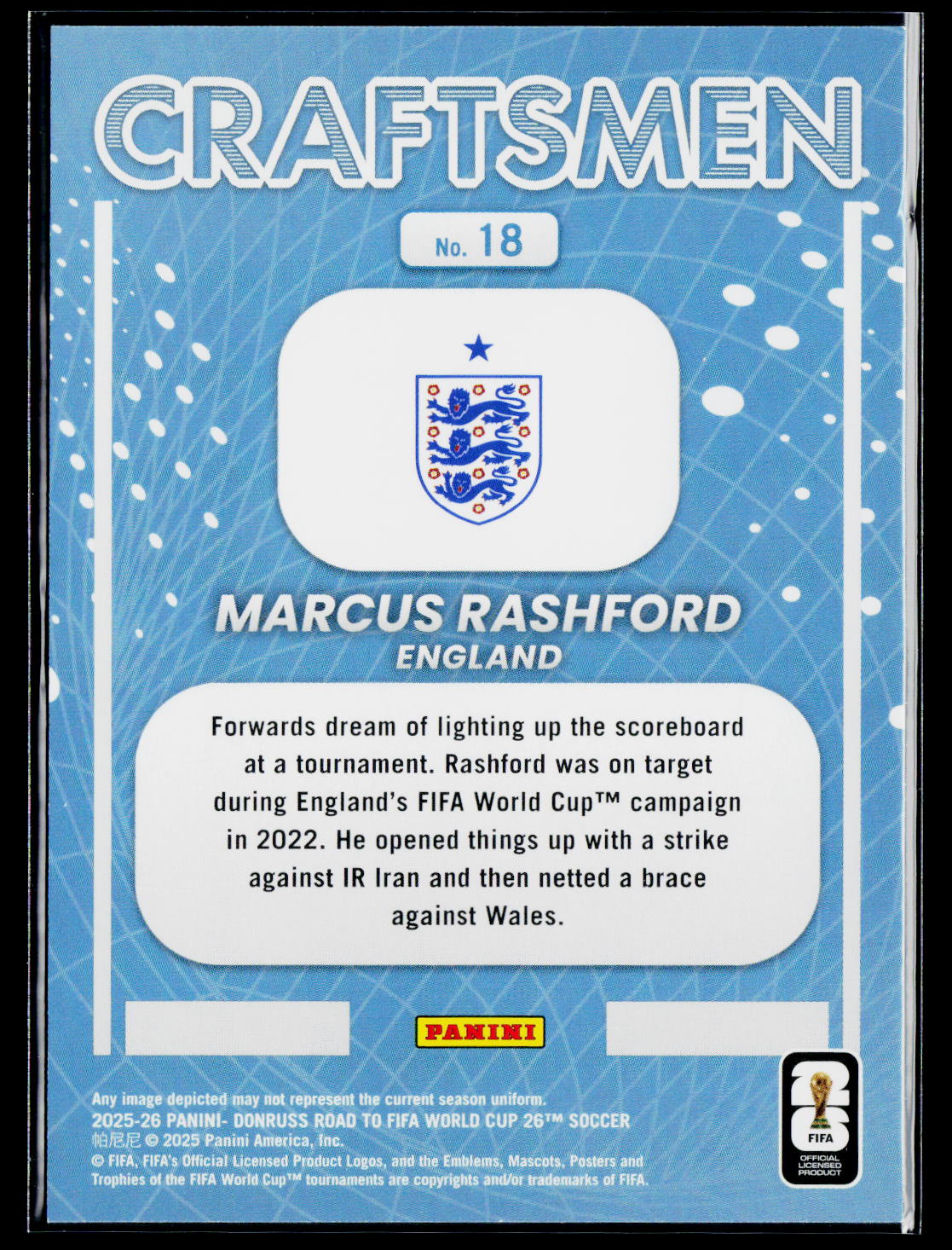 2025-26 Donruss Road to FIFA World Cup #148 Marcus Rashford Craftsmen