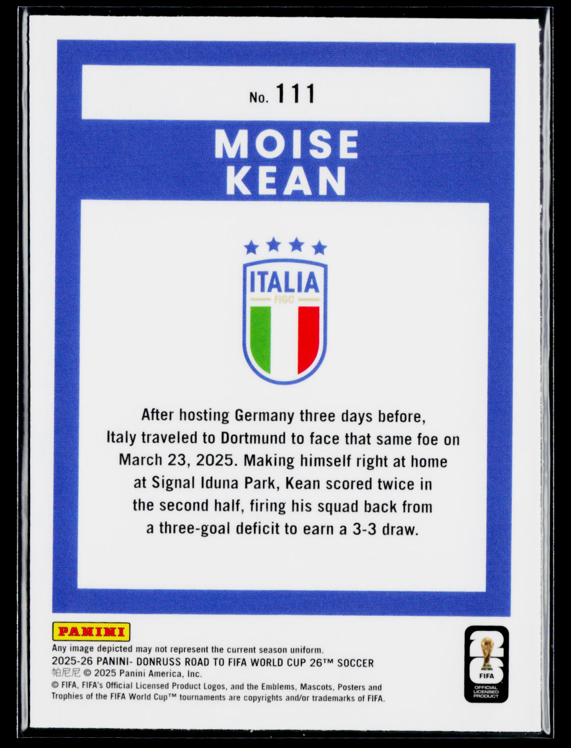 2025-26 Donruss Road to FIFA World Cup #111 Moise Kean