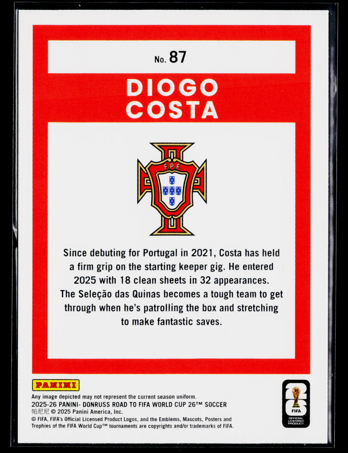 2025-26 Donruss Road to FIFA World Cup #87 Diogo Costa