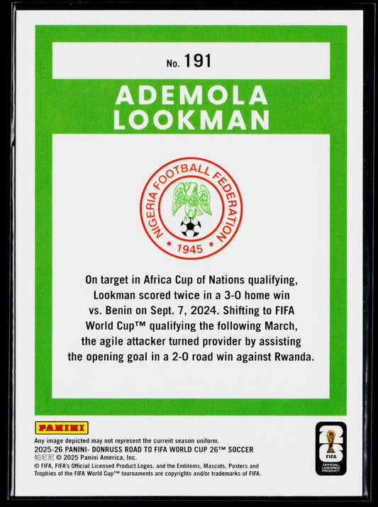 2025-26 Donruss Road to FIFA World Cup #191 Ademola Lookman