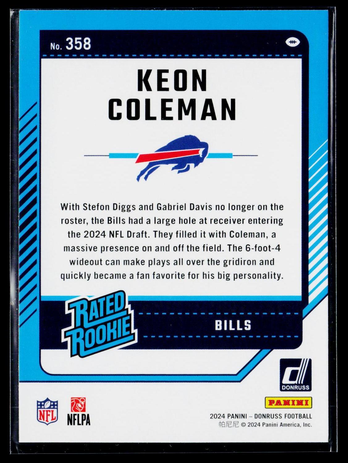 2024 Donruss #358 Keon Coleman Press Proof Purple