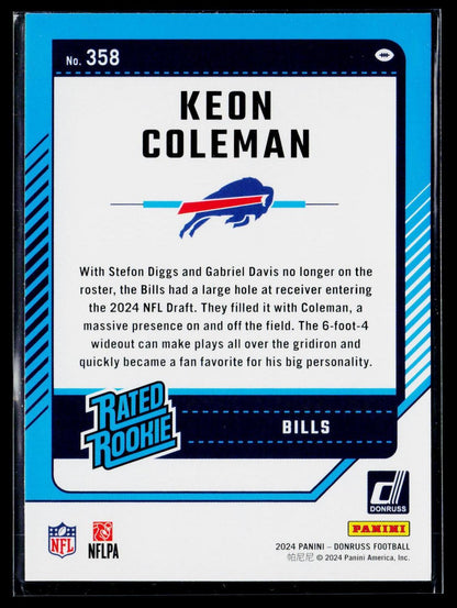 2024 Donruss #358 Keon Coleman Press Proof Purple