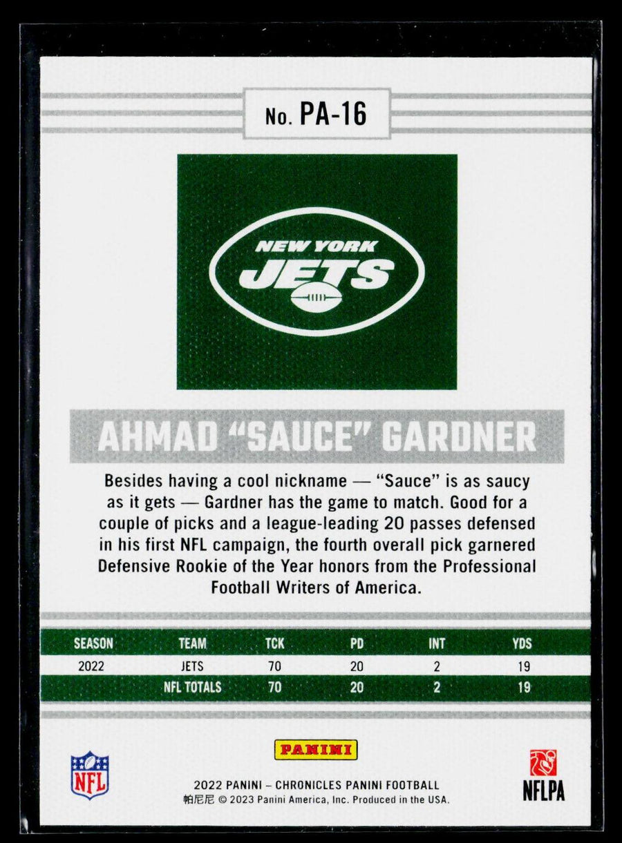 2022 Panini Chronicles #PA-16 Ahmad "Sauce" Gardner Panini