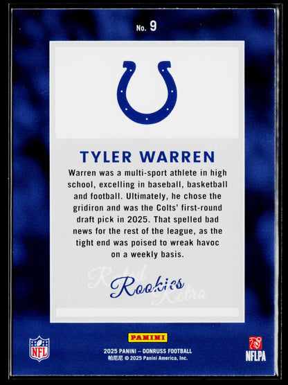 2025 Donruss #9 Tyler Warren Rated Rookies Retro