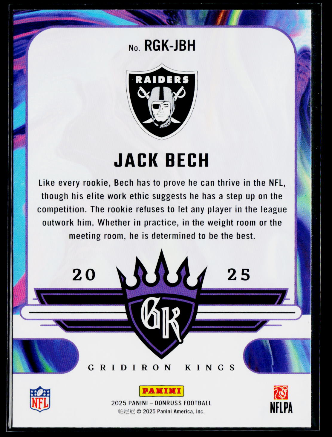 2025 Donruss #RGK-JBH Jack Bech Rookie Gridiron Kings
