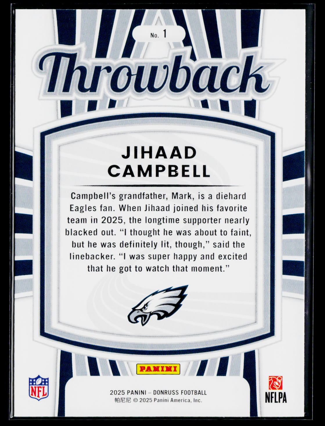 2025 Donruss #1 Jihaad Campbell Rated Rookies Throwback