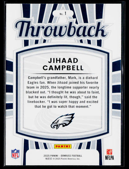 2025 Donruss #1 Jihaad Campbell Rated Rookies Throwback