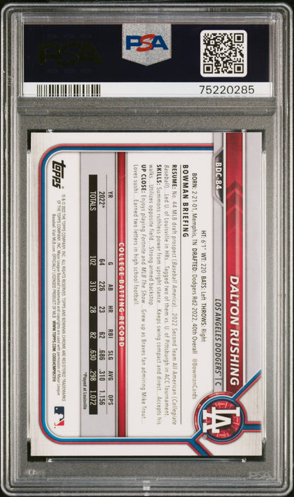 2022 Bowman Draft #BDC84 Dalton Rushing Chr-B/W Rywv.Refractor PSA 9