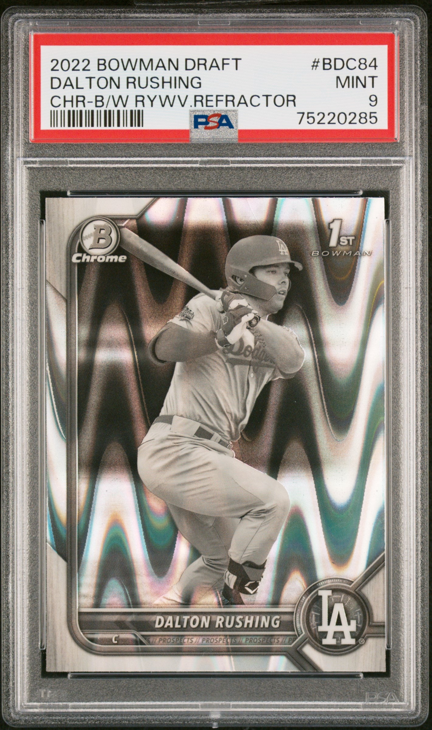 2022 Bowman Draft #BDC84 Dalton Rushing Chr-B/W Rywv.Refractor PSA 9