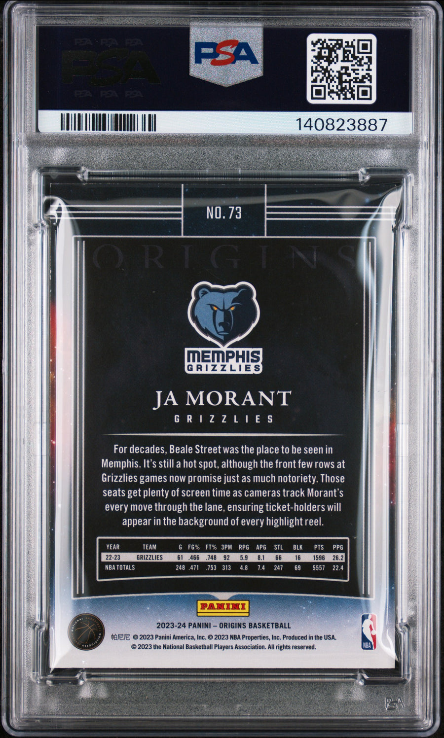 2023 Panini Origins #73 Ja Morant Swirl Fotl /3 PSA 7