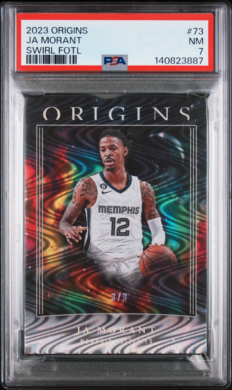 2023 Panini Origins #73 Ja Morant Swirl Fotl /3 PSA 7