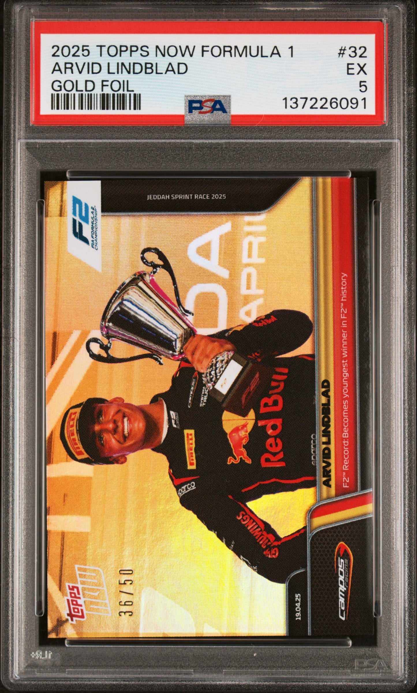 2025 Topps Now Formula 1 #32 Arvid Lindblad Gold Foil PSA 5