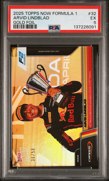 2025 Topps Now Formula 1 #32 Arvid Lindblad Gold Foil PSA 5