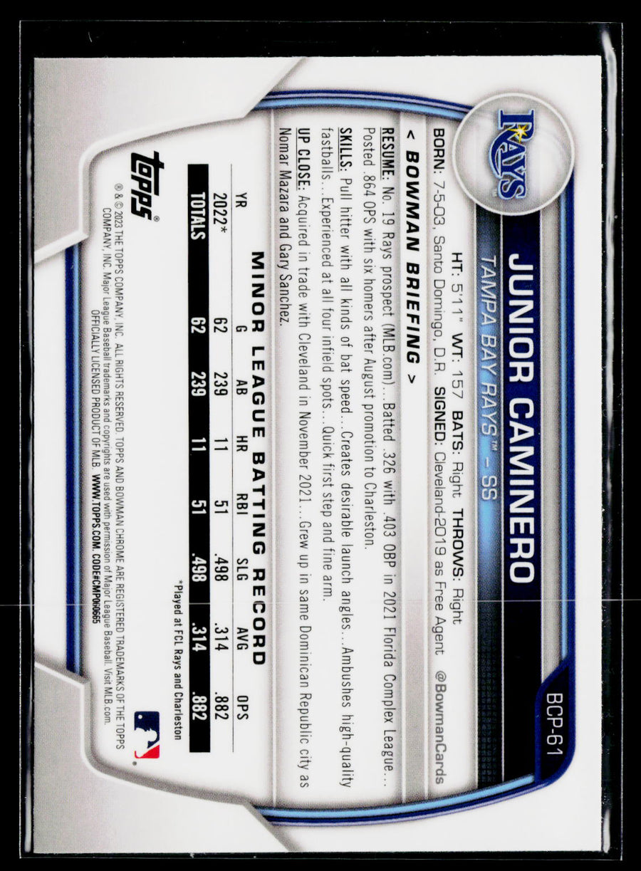 2023 Bowman #BCP-61 Junior Caminero Chrome Prospects