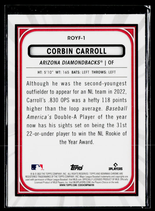 2023 Bowman #ROYF-1 Corbin Carroll Rookie of the Year Favorites