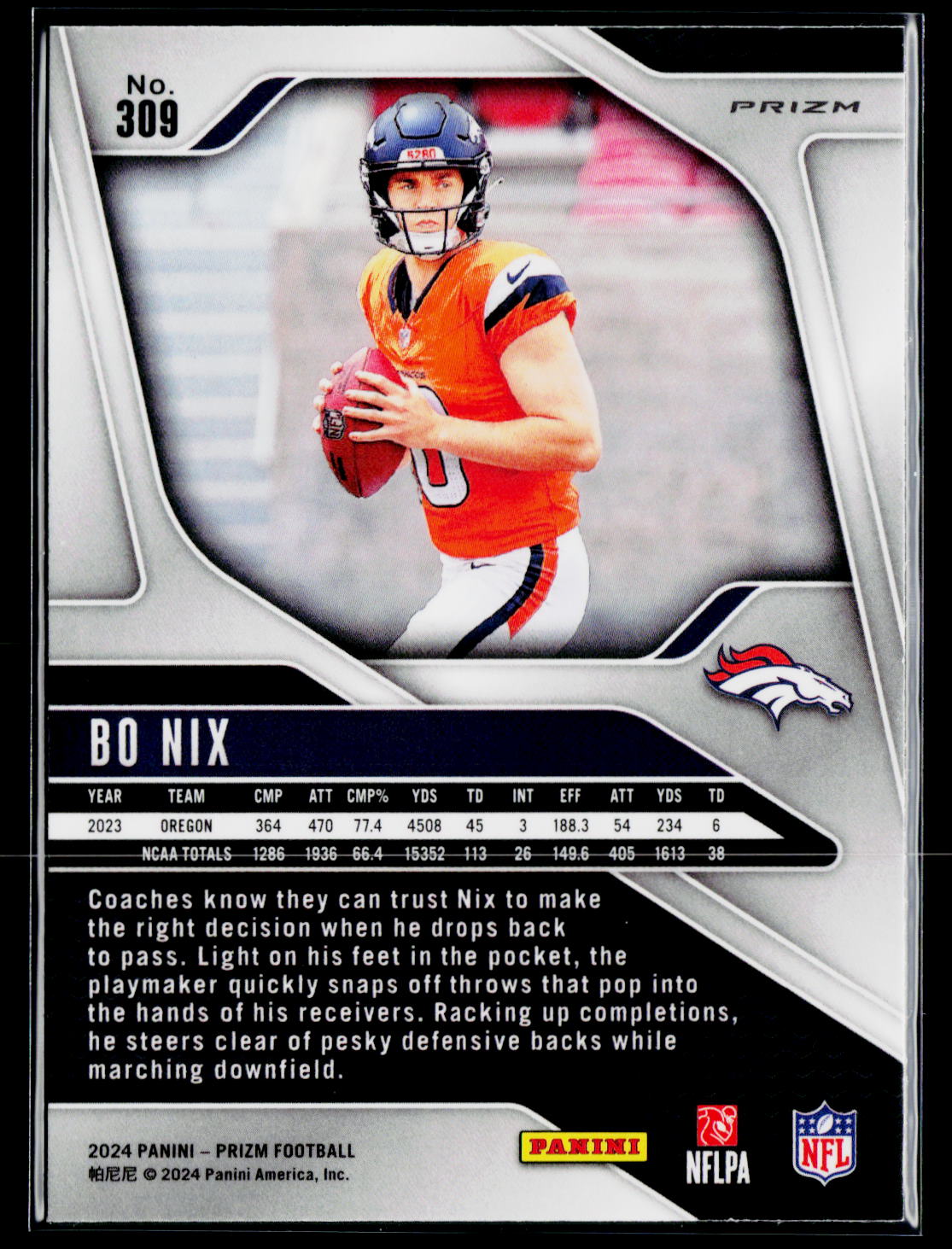 2024 Panini Prizm #309 Bo Nix Lazer