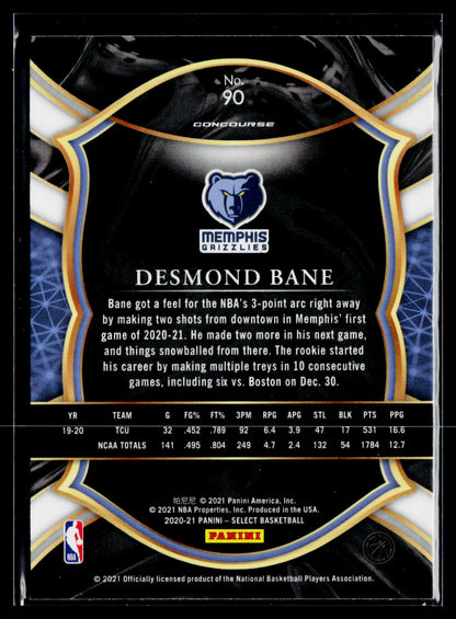2020-21 Panini Select #90 Desmond Bane Blue