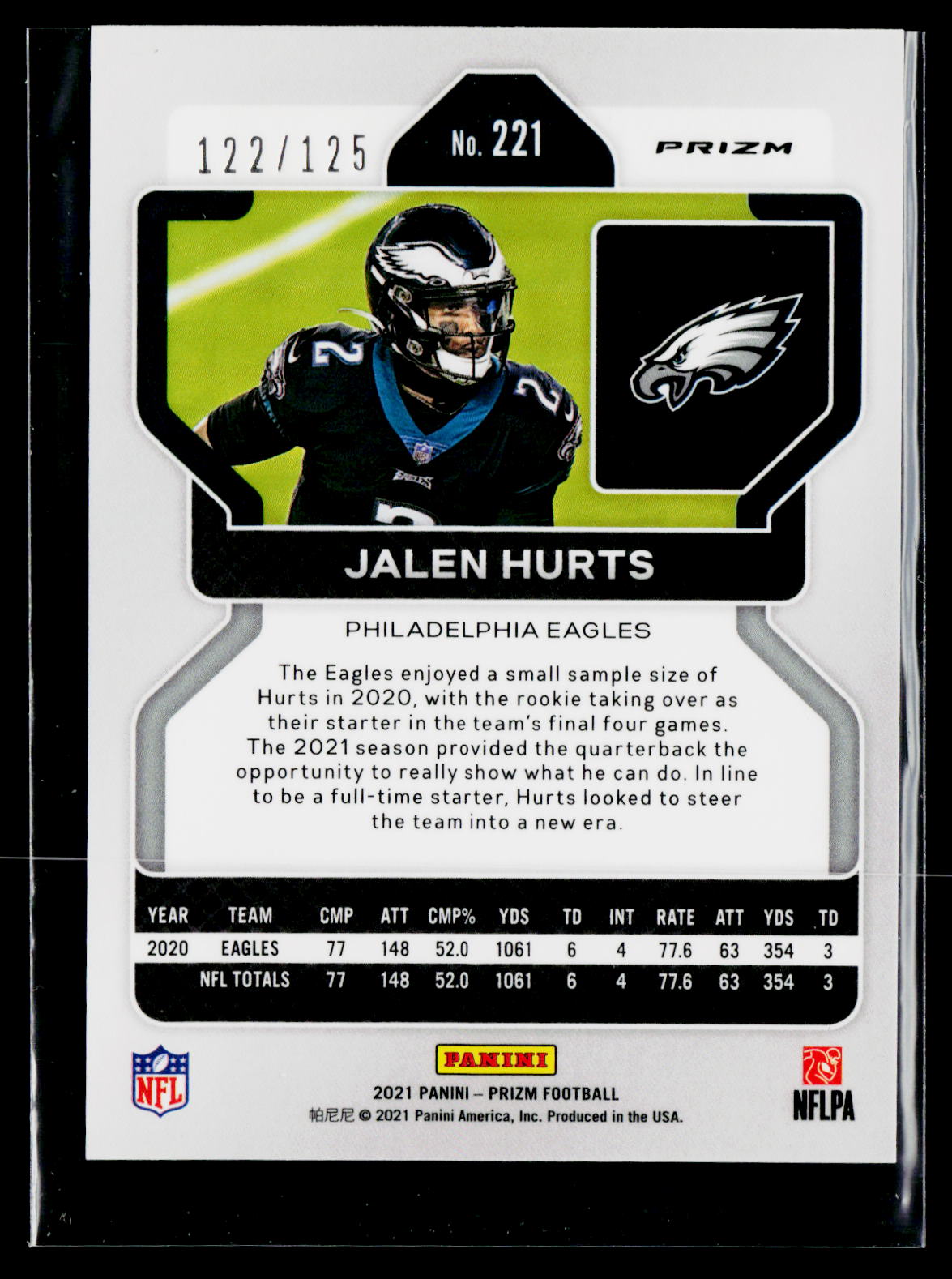 2021 Panini Prizm #221 Jalen Hurts Purple #/125