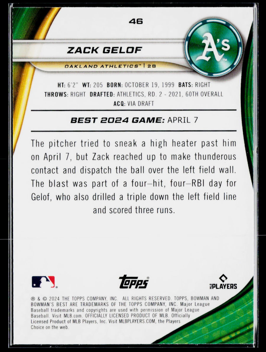 2024 Bowman's Best #46 Zack Gelof Yellow Lazer Refractors #/75