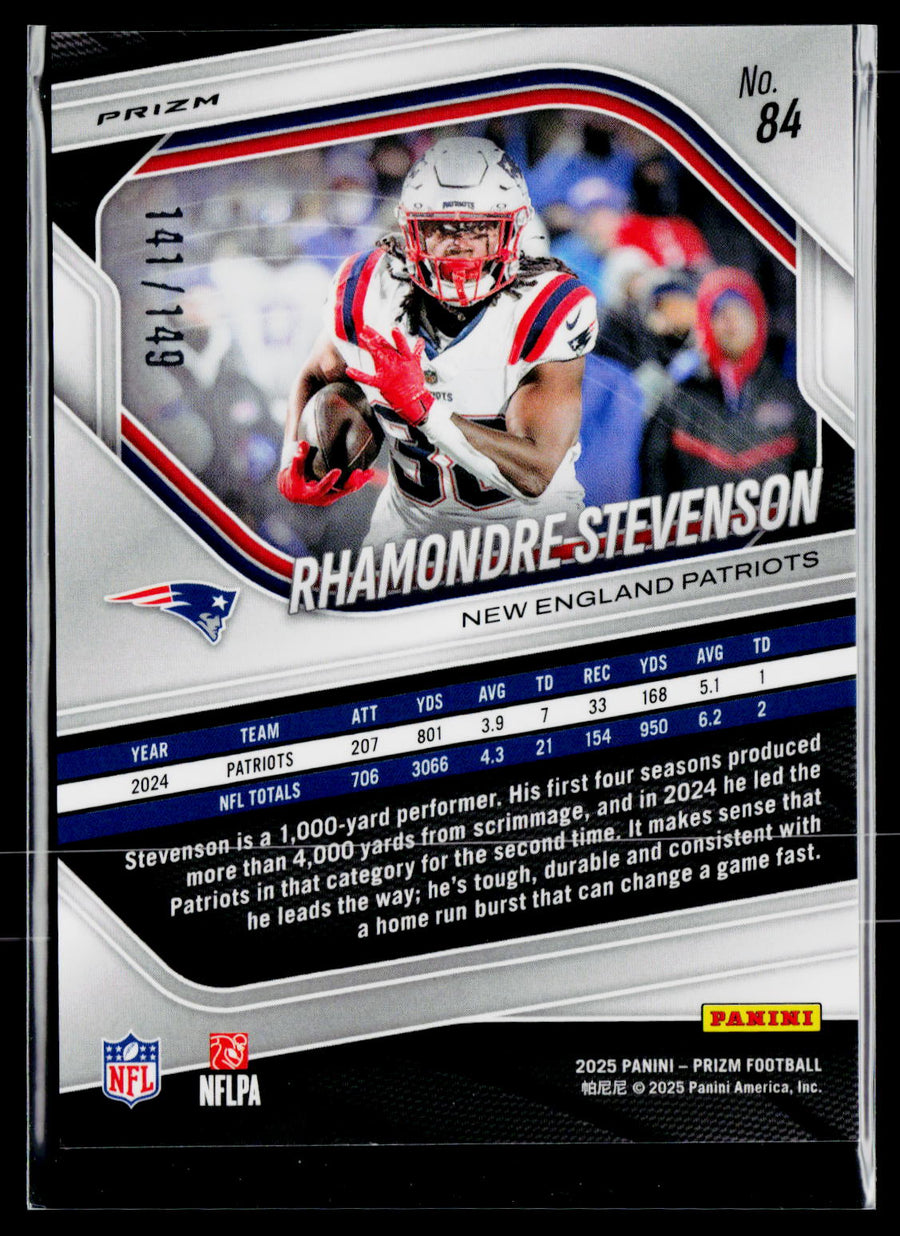 2025 Panini Prizm #84 Rhamondre Stevenson Red Wave #/149