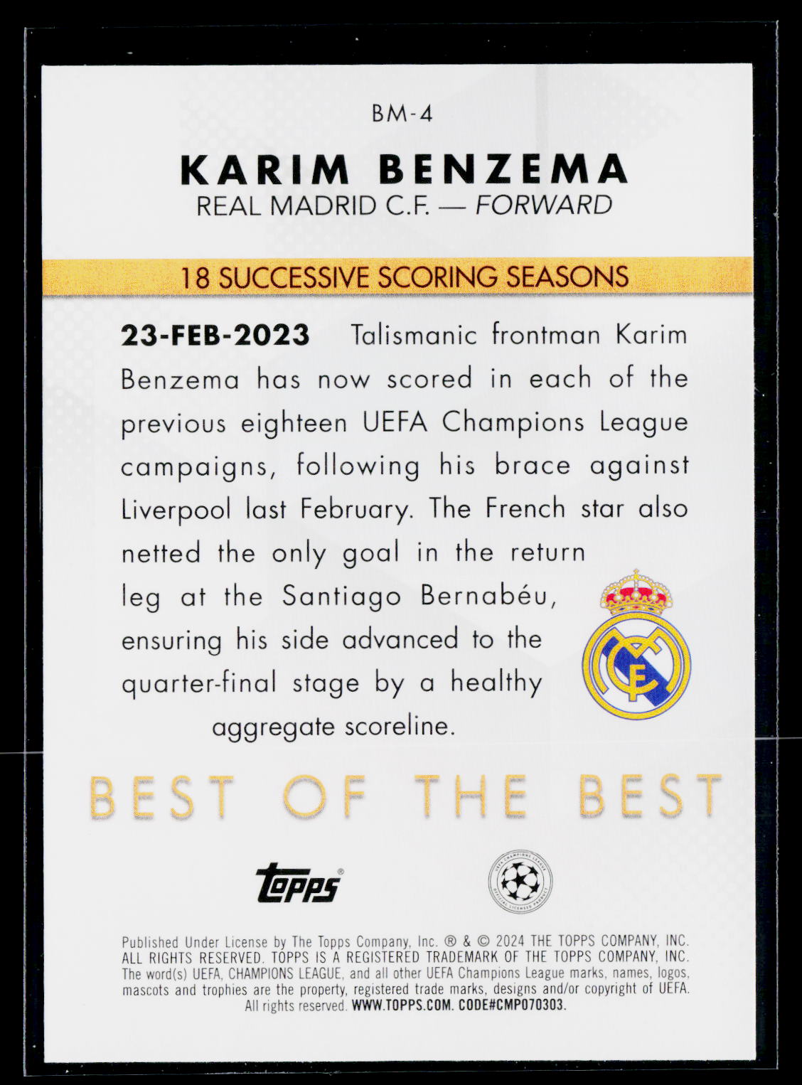 2023-24 Topps UEFA Club Competitions #BM-4 Karim Benzema