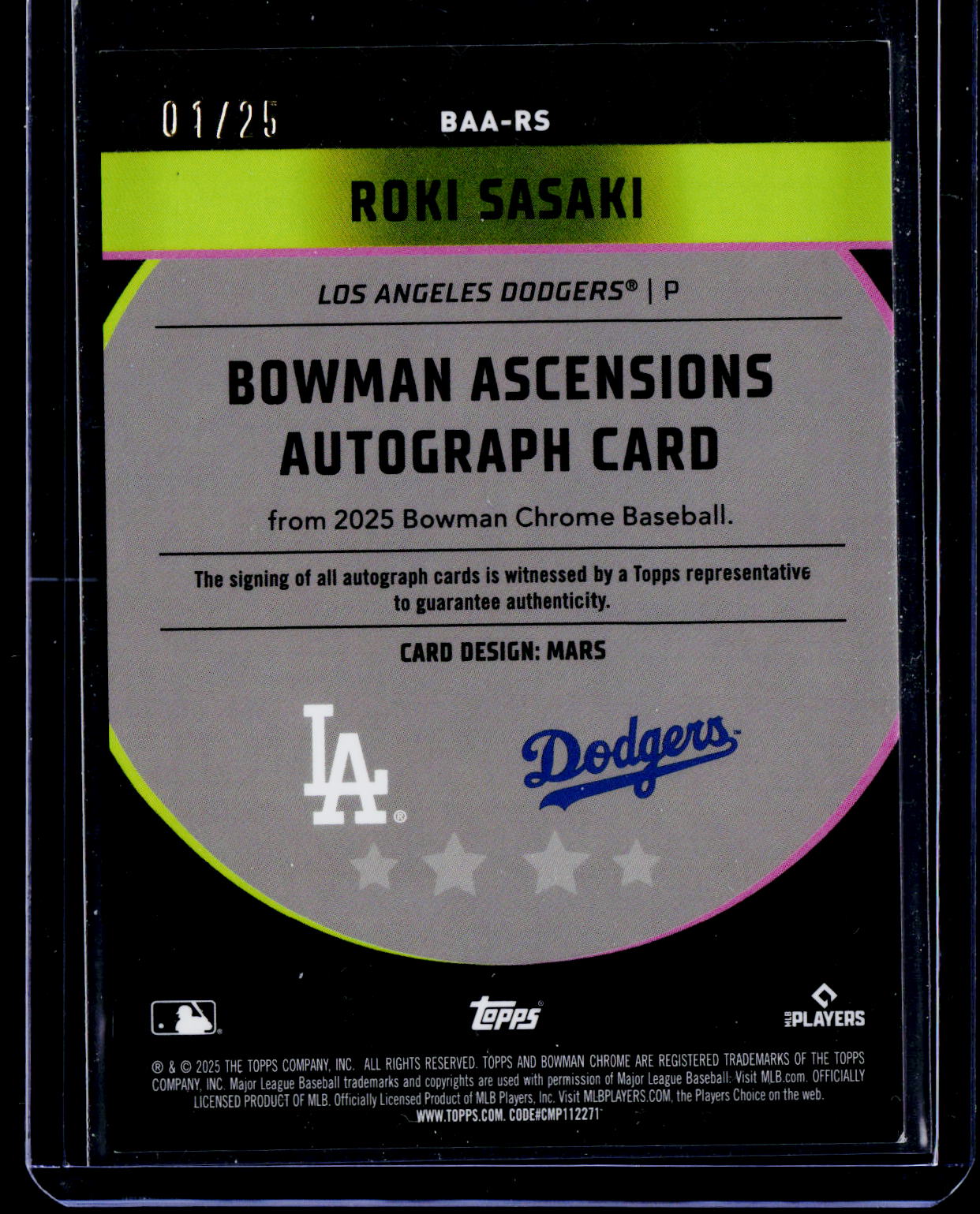2025 Bowman Chrome BAA-RS Roki Sasaki Ascensions Autographs /25
