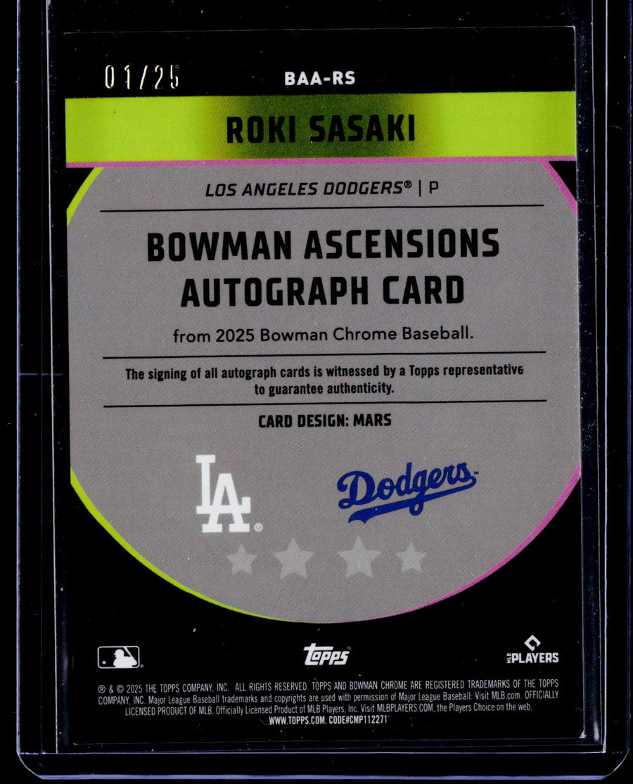 2025 Bowman Chrome BAA-RS Roki Sasaki Ascensions Autographs /25