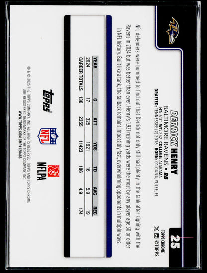 2025 Topps Chrome #25 Derrick Henry Purple Geometric Refractor /75 Color Match