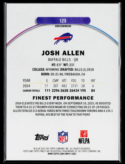 2025 Finest #125 Josh Allen Green Geometric Refractor #/35