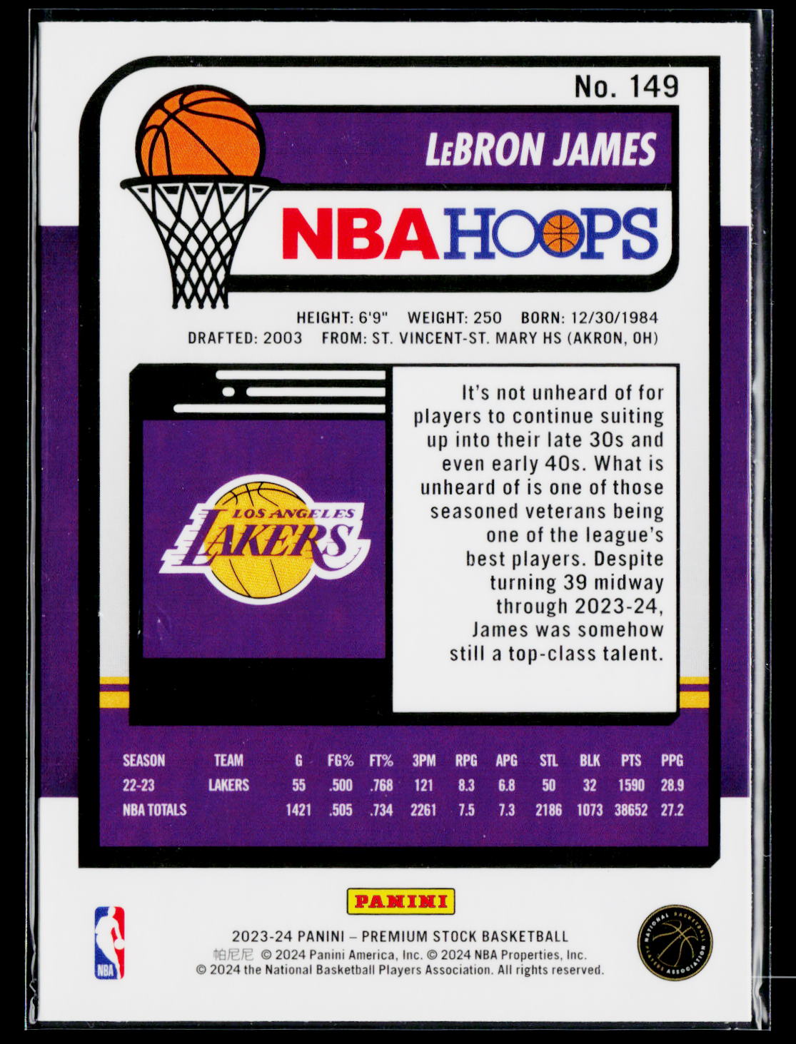 2023-24 Hoops Premium Stock #149 LeBron James