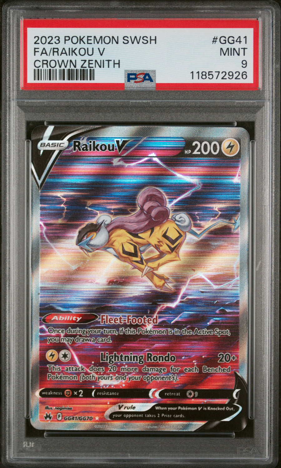 2023 Pokemon Sword And Shield Crown Zenith #GG41 Fa/Raikou V Crown Zenith PSA 9