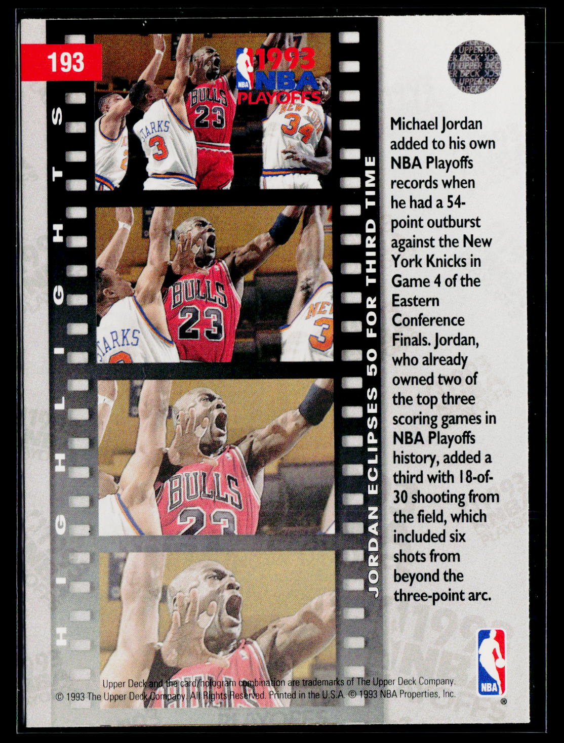 1993-94 Upper Deck #193 Jordan Scores 54 Points