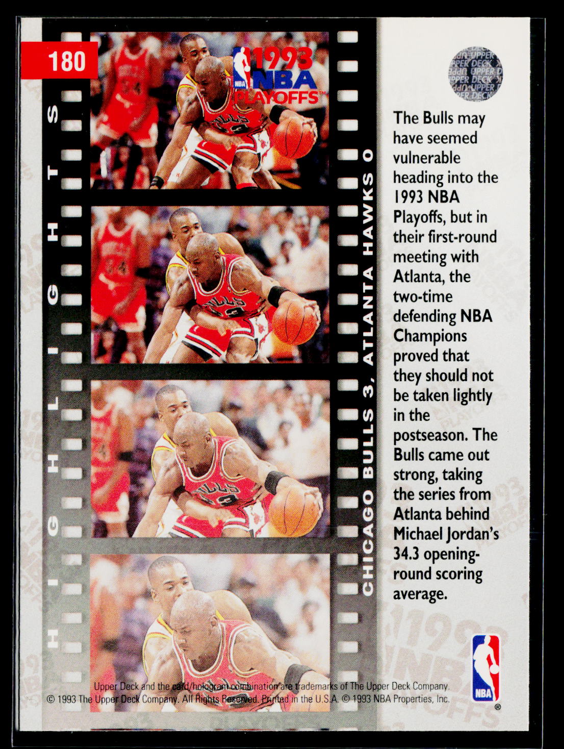 1993-94 Upper Deck #180 First Round: Bulls 3, Hawks 0