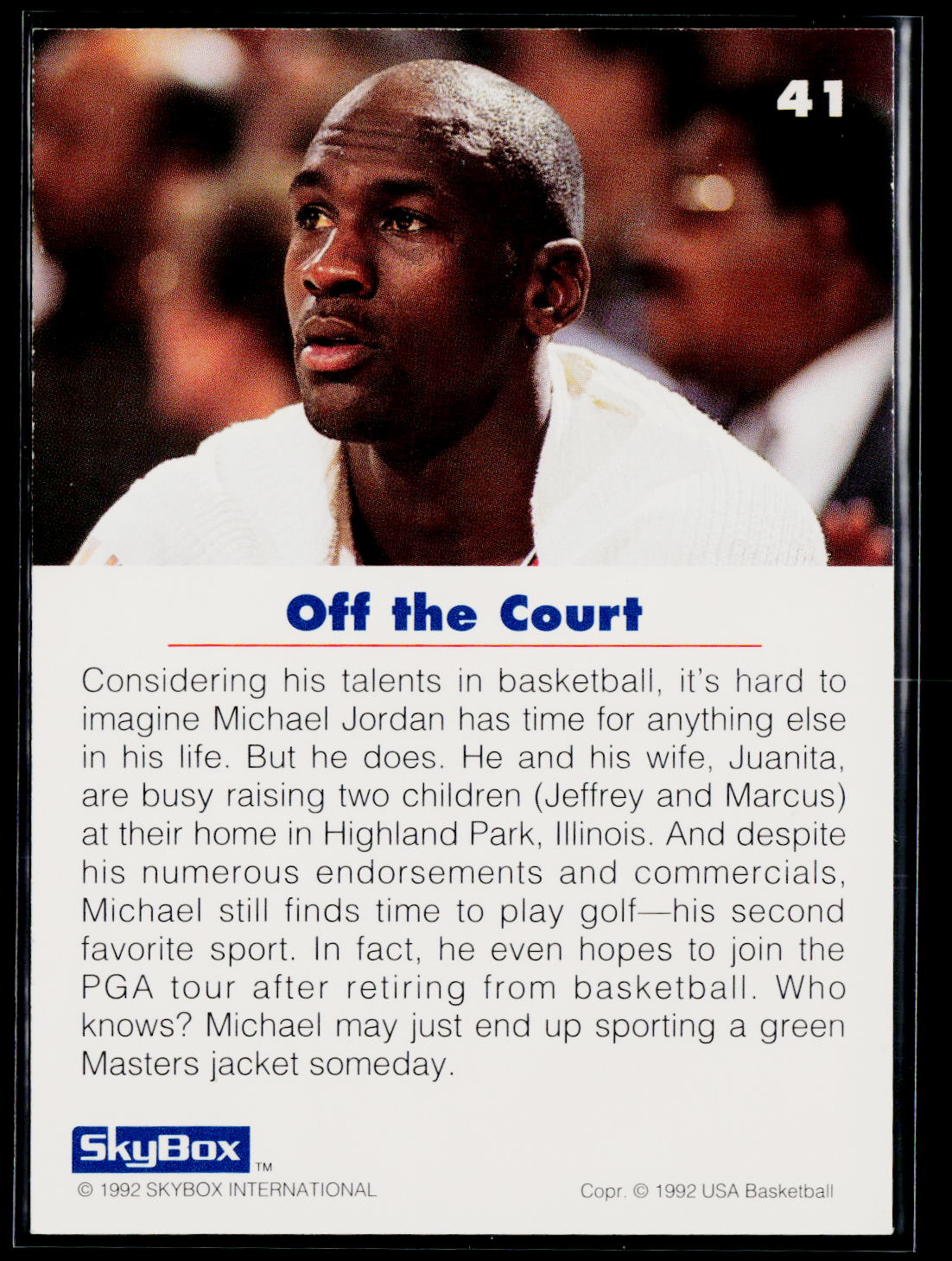 1992 SkyBox USA #41 Michael Jordan