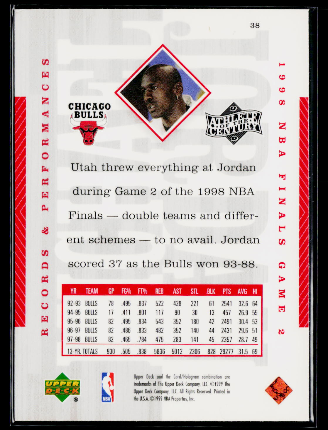 1999 Upper Deck Michael Jordan Athlete of the Century #38 Michael Jordan