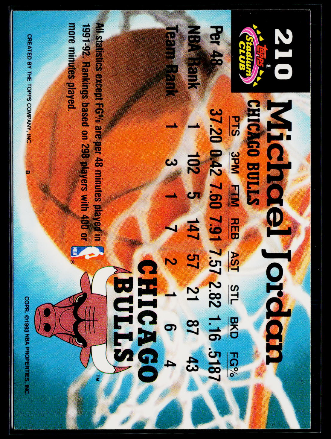 1992-93 Stadium Club #210 Michael Jordan