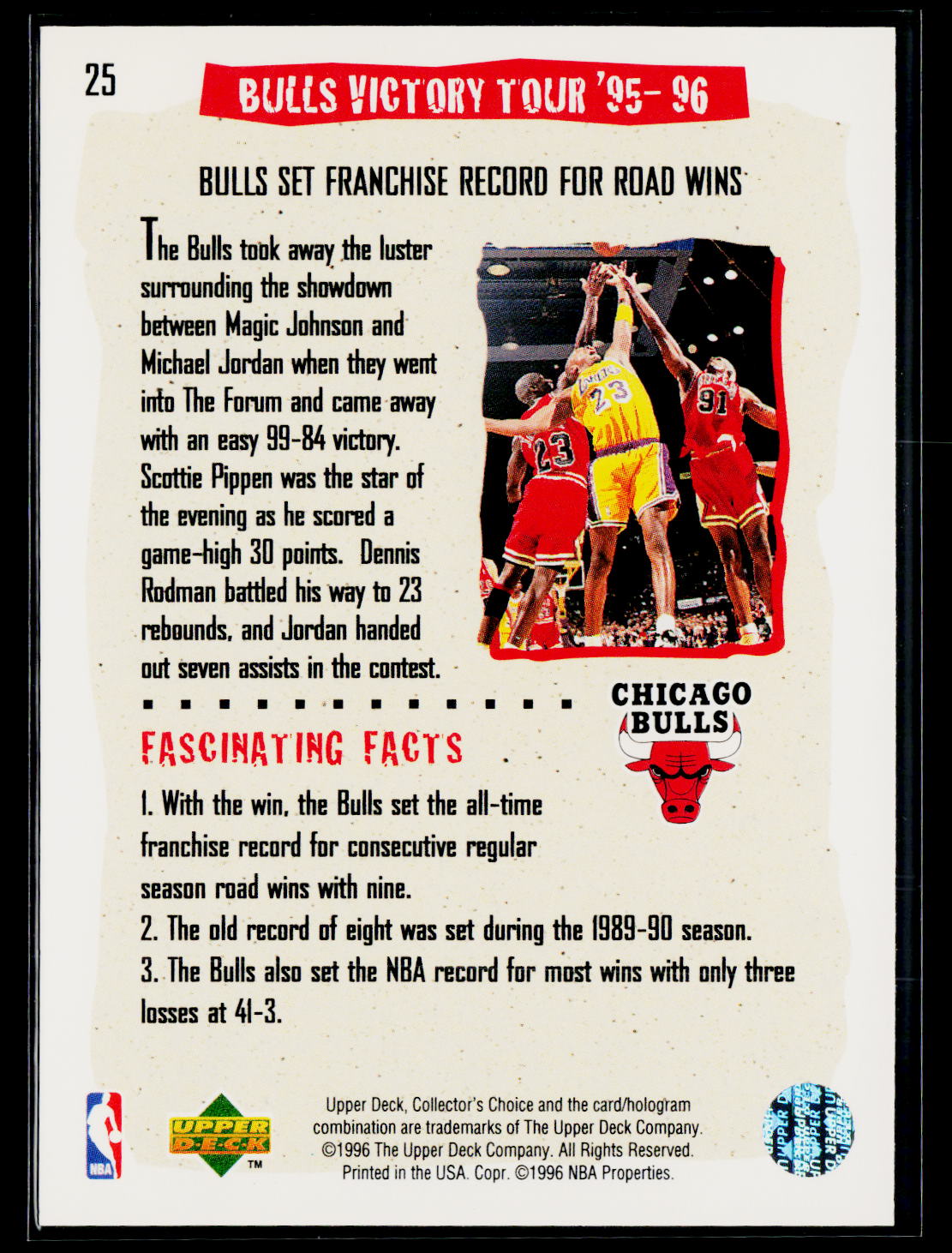 1996-97 Collector's Choice #25 Bulls Victory Tour '95-96: Win #41