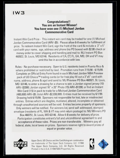 1998-99 UD Choice #IW3 Michael Jordan Instant Win!